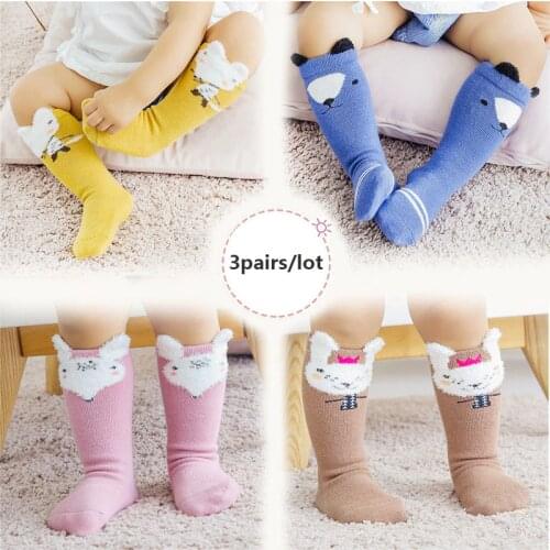 3 Pairs Unisex Lovely Cute Cartoon Fox Kids baby Socks Knee Girl Boy Baby Toddler Socks animal infant Soft Cotton socks 0-3 Y