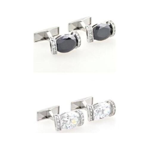 5pairs/lot Big White Black Glass Cufflinks Hollow Arch Shape With Rhinestone Cuff Links Mens Jewelry Wholesale