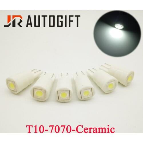 50pcs New heat durable T10 Ceramic 7070 1 SMD 194 W5W Wedge Light Car marker light reading dome Lamp Auto parking bulbs white