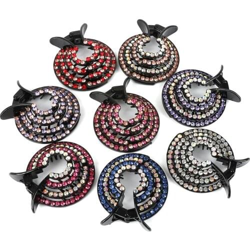 6.8cm Rainbow Color CZ Round Multi-Layer Women Hair Twist Styling Clip Stick Bun Maker DIY Hair Braiding Tools Hair Accessories