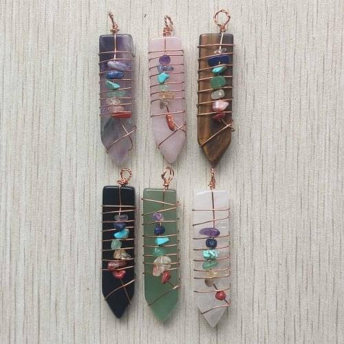 New fashion 7 chakras beads natural stone mixed arrow shape pendants for jewelry marking free shipping Wholesale 6pcs/lot
