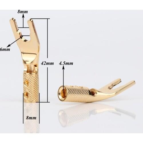 8p pure copper Y Spade Connector plug,Rhodium plated Fork connectors plug,loudspeaker cable connector plug ,speaker cable jack