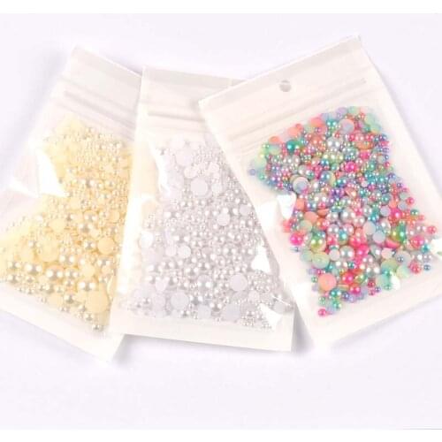 20g Mixed size Half Round ABS Imitation Pearl Beads for jewelry making Fake Flat Back for Scrapbook Craft YKL0802