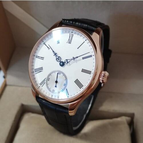 GEERVO no LOGO 44mm Stainless steel Rose gold case Rice white dial Roman number ST3621 movement Mechanical Hand Wind Mens watch