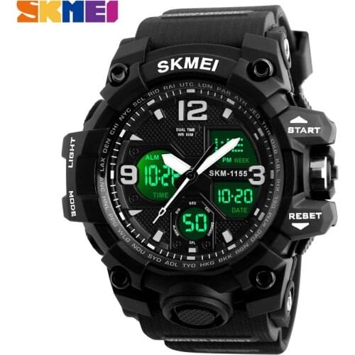 SKMEI Brand Men Sports Watches Dual Display Analog Digital LED Electronic Quartz Wristwatches Waterproof Swimming Military 1155B