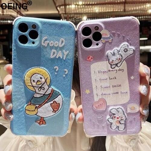 OEING Cute Phone Case For Iphone 12 Pro Max Mini 11 7 8 Plus X XS Max XR SE 2020 Exquisite Duck Rabbit Lens Protection Case