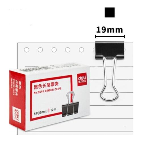 Deli 9545 Black Long Tail Ticket Clip / Swallow Tail Clip / Business Office / Student Supplies / Storage/19mm 12 Pieces / Box