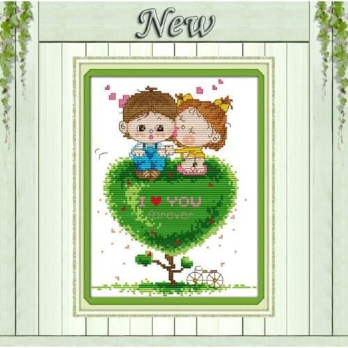Love Tree kiss girl boy painting pattern printed on canvas DMC 14CT 11CT DIY Cross Stitch chinese Needlework Embroidery Sets kit