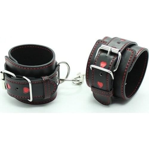 Erotic SM Cute Heart Handcuffs Sexy Adjustable PU Leather Ankle Legcuff Restraints Bondage BDSM Sex Adult Game Products Toy