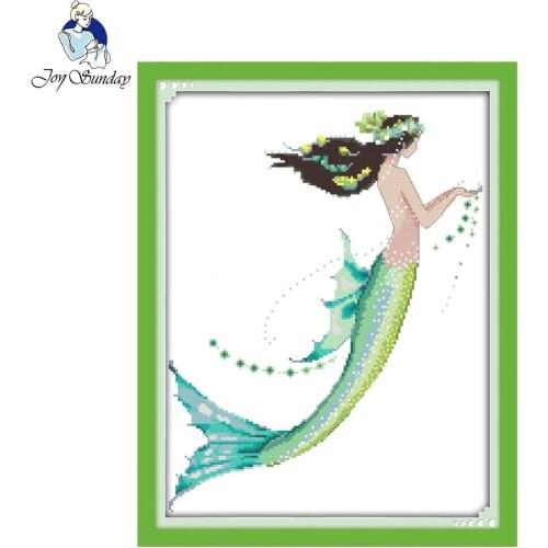 Joy sunday figure style azure mermaid counted free cross stitch designs patterns kits for home decoration