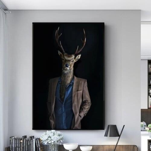 Black and White Deer In A Suit Gentlemen Animals Canvas Paintings Posters and Prints Wall Art Picture for Living Room Home Decor