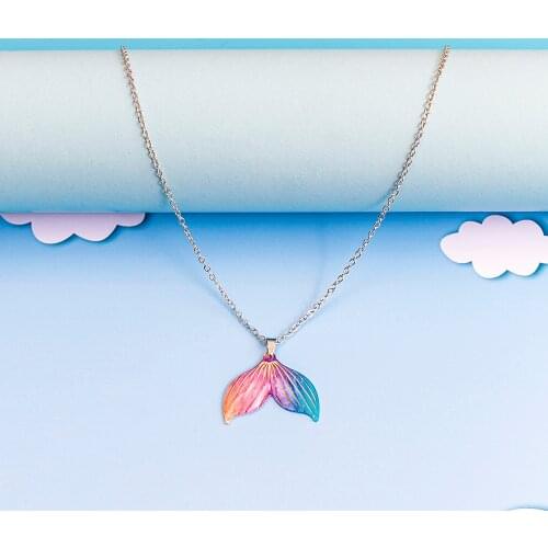 Kawaii Mermaid Necklace Acrylic Colorful Fishtail Pendant Necklaces For Women Girls Cute Cosplay Kids Jewelry Love Gifts