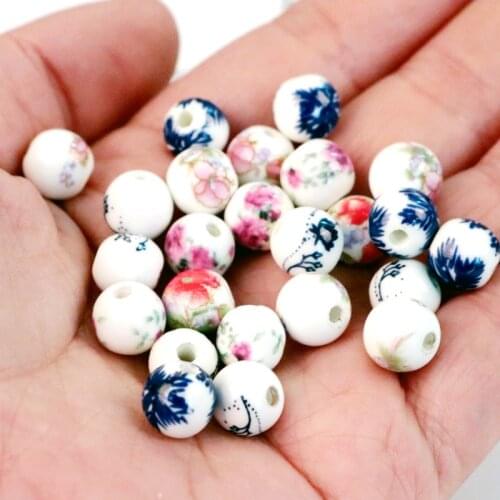 100pcs/lot 10mm Handmade Round Flowers Design Porcelain Ceramic Beads Loose Jewelry Craft Bracelet DIY Beads Accessories