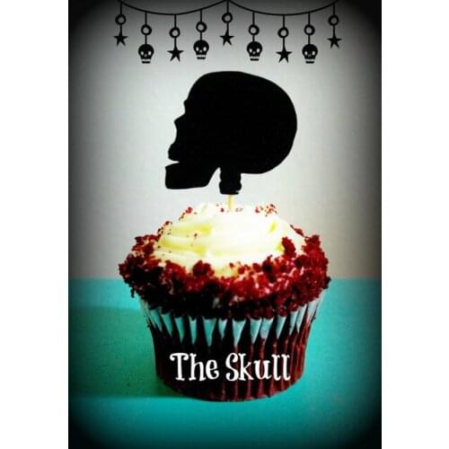 Skull spooky Cupcake Toppers, halloween appetizer pick party baby bridal shower birthday wedding cake topper decor