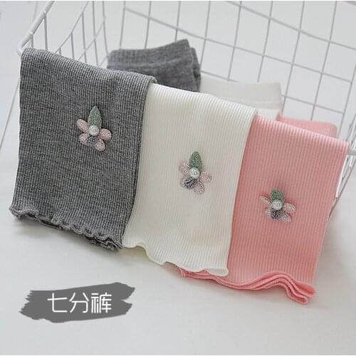 Girls' leggings thin children summer black modal gray baby thin cropped trousers