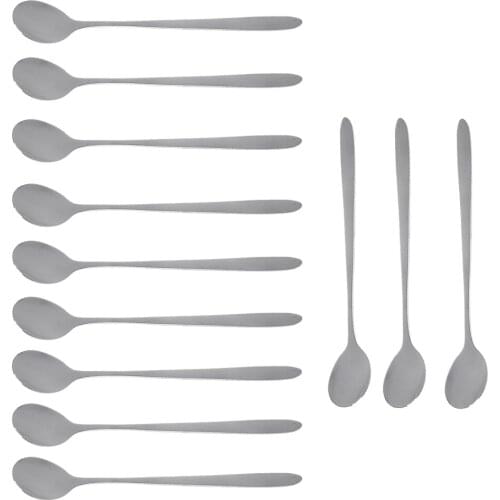 12pcs 18cm Stainless Coffee Spoon Stirring Spoon Long Handle Ice Spoon Steel Ice Tea Cream Flatware Kitchenware Dining Tool
