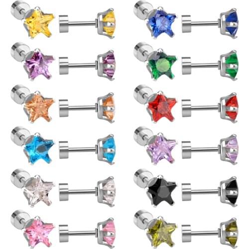 LUXUKISSKIDS 12pairs/lot Stainless Steel Screw Back Zircon Stud Earrings Anti-Allergy Earrings Star Shape Wholesale pendientes