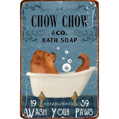 Chow Chow Bath Soap Metal Poster Art Tin Sign Vintage Iron Painting Creative Wall Decoration for Office Bathroom