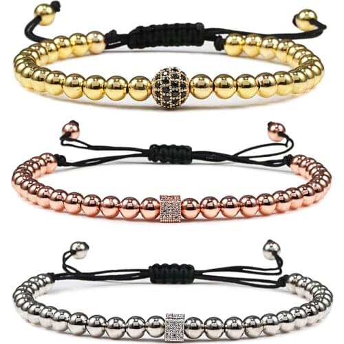 Fashion Bracelet Pave CZ Ball Square Geometric Copper Beads Men Women Charm Bracelets Bangles Handmade Best Friend Jewelry Gift