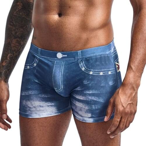 Men Denim Underwear 3D Sexy Boxer Jeans Shorts Classic Print Boxers Mens New Fashion Cowboy Underpants Trunks Brand Underpants