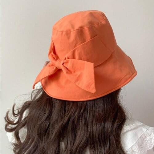 Soft fisherman hat spring and summer women leisure travel sun hat foldable basin hat bow sun hat