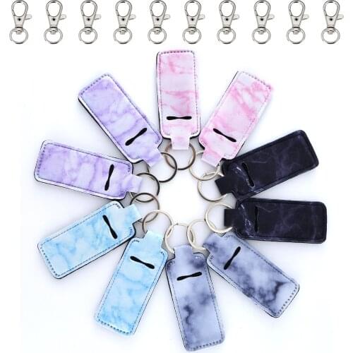 New 10pcs Marble Style Neoprene Handy Lip Balm Holder Chapstick Holder Tracker With Key Chains Gift For Kids And Adult
