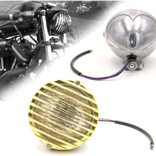 Finned Grill Clear Lens 12V 55W Blub Headlight Old School Scalloped Vintage For Harley Cafe Chopper Bobber Racer Custom