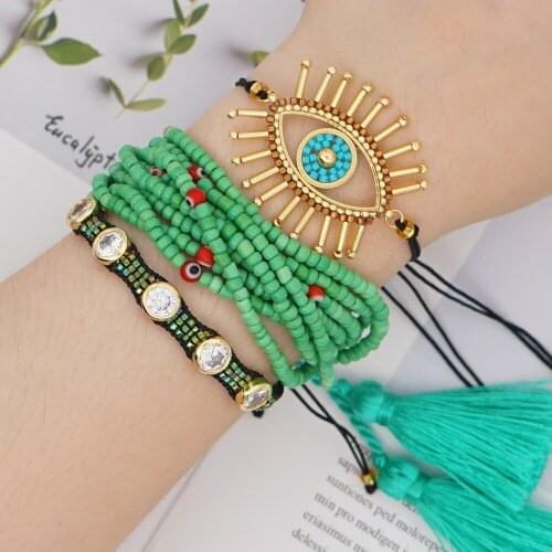 Handmade Evil Eye Miyuki Seed Beads Bracelets Set Loom Woven Friendship Jewelry