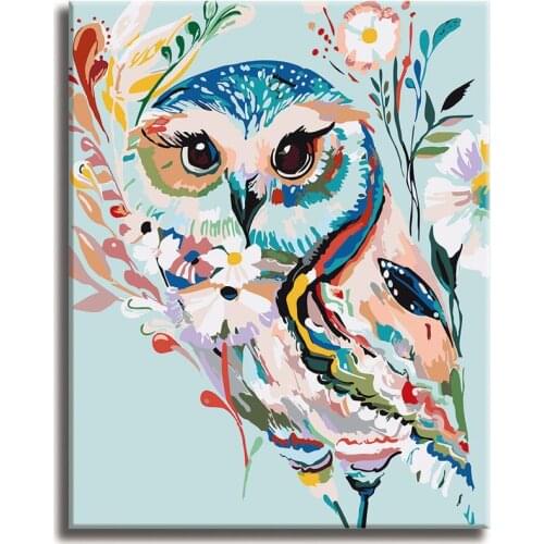 Floral Owl Paint by Numbers Colorful Oil Painting Abstract 16x20 Framed DIY Paint by Numbers Kit for Adults Beginners