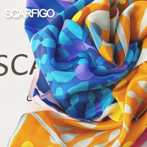 SCARFIGO 50*50CM Sun Flower Printing Silk Scarves For Women Female Summer Beach Foulard Neckerchief