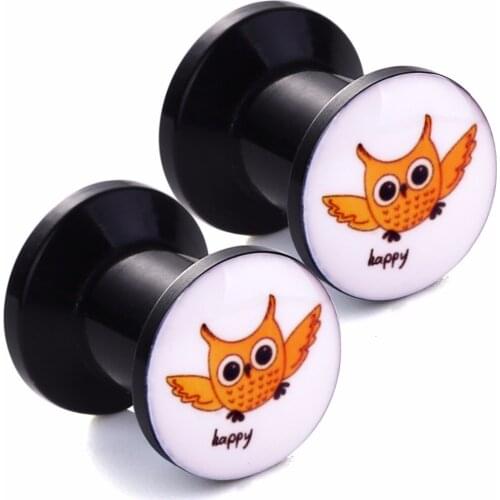 Cute Orange Happy Owl Ear Plugs Saddle Ear Plug and Gauges Flesh Tunnel Body Piercing Jewelry 8-22mm Size EK08