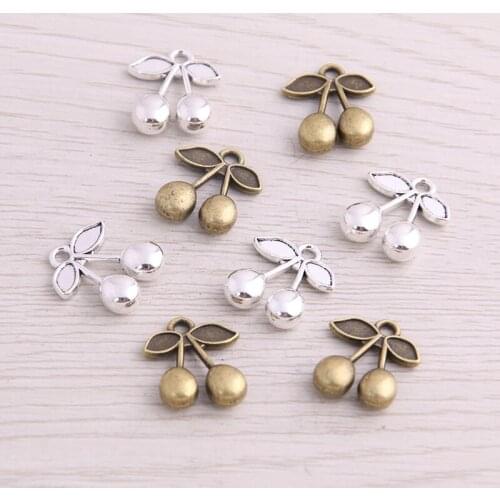SWEET BELL 30PCS 15*17mm Two Color Fruit Charms Cherry Pendant Jewelry Metal Alloy Jewelry Marking