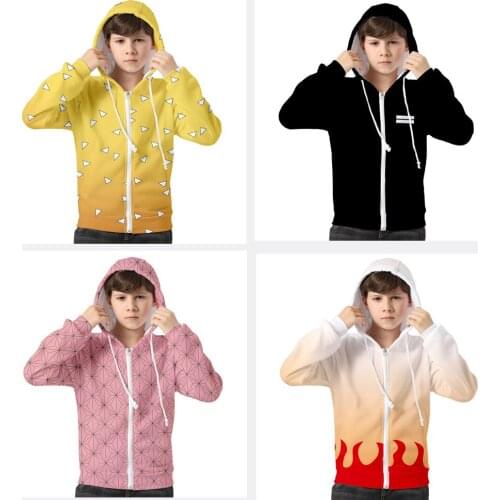 Demon Slayer Kimetsu no Yaiba Cosplay Hoodie Sweatshirts Zipper Up Hood Hoodies Rengoku Kyoujurou Pullover Jacket