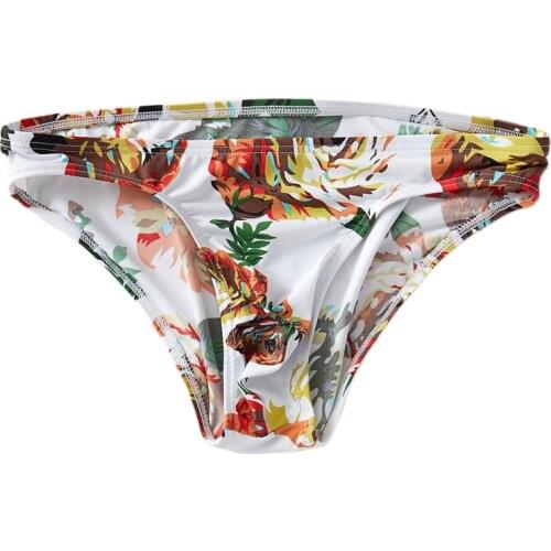 2020 Men Fashion Underwear Briefs Printed Low Waist Sexy Ice Silk Breathable Panties Men Underwear Underpants Elastic Jockstrap