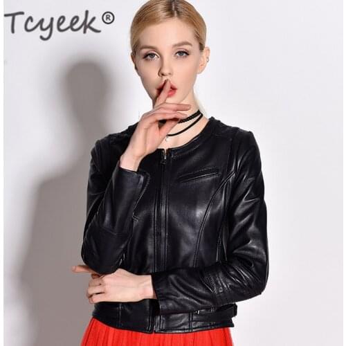 Tcyeek Streetwear 100% Real Leather Coat Female Natural Sheepskin Coat Women Moto Genuine Leather Jacket Winter Autumn Coats 205