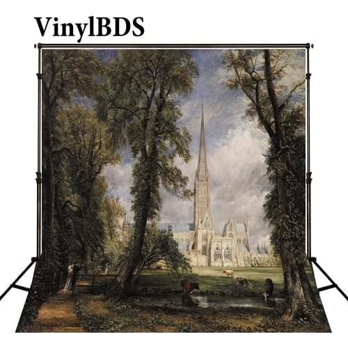 VinylBDS Newborn Fairy Castle Photography Backdrop Spring Forest Lawn Background Natural Scenery Backdrops for Photo Studio