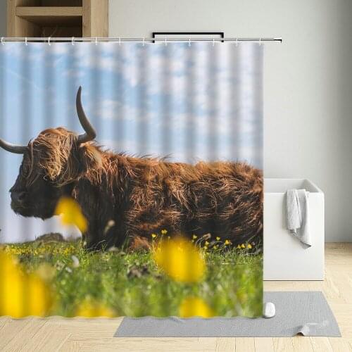 Animal shower curtain Waste cattle African elephants black horses under the scorching sun horses at dusk ostriches bathroom deco