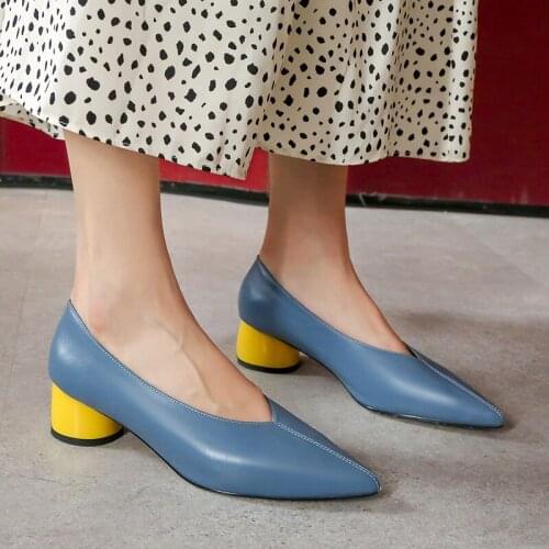 SKLFGXZY Brand New Style Women Fashion Pointed Womens Shoes Genuine Leather Cowhide Black Pumps Shoes Women Heels