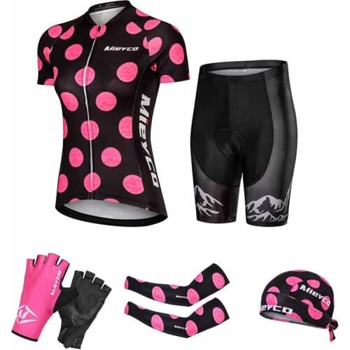 Womens Cycling Jersey Set Summer Anti-UV Cycling Bicycle Clothing Quick-Dry Mountain Female Bike Clothes Cycling Set Pink Suit