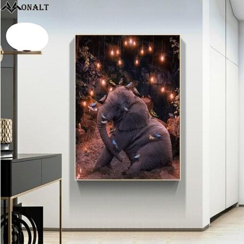 Elephant painting canvas print Animal Posters abstract home decor living room wall art Modern art painting custom photo