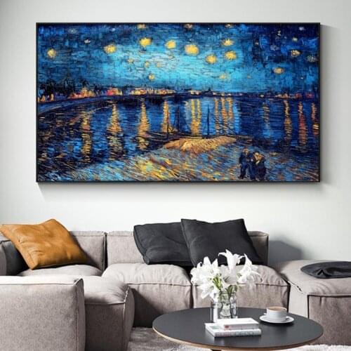 Starry Night on The Rhone River By Vincent Van Gogh Famous Impressionist Artist Oil Paintings on Canvas for Living Room Decor
