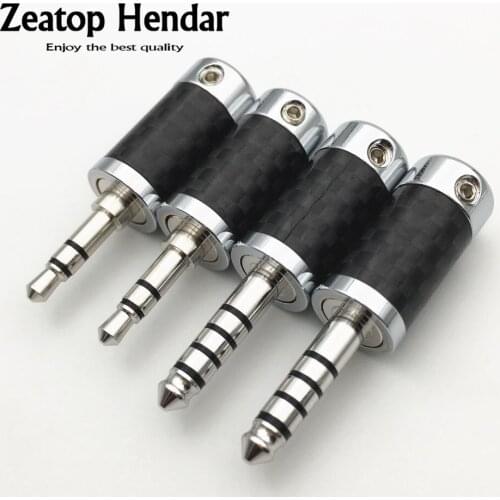 100Pcs HiFi Copper Non Magnetic Rhodium Plated 3.5mm / 4.4mm 3 5 Pole Male Stereo Jack 3.5 Audio Plug Carbon Fiber Connector