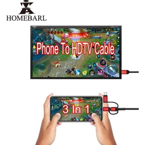 HOMEBARL 2M 3 In 1 For iphone IOS Micro Type C To 2K HDMI HDTV Cable HD Video Games Digital TV AV Amplifier Converter Adapter