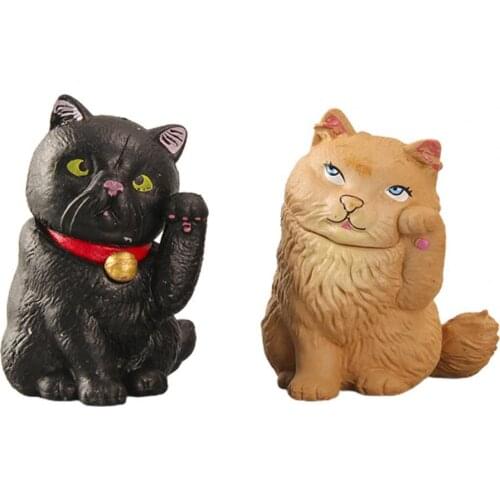 5Pcs Miniature Lucky Cat Model Toy Beckoning Shape Decoration Ornaments PVC Fengshui Cat Figurine Model Gift Photo Props
