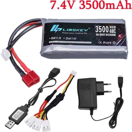 7.4V battery For Wltoys car 2s 3500mah lipo battery with charger sets T Plug for Wltoys 144001 12423 12428 124019 RC car battery