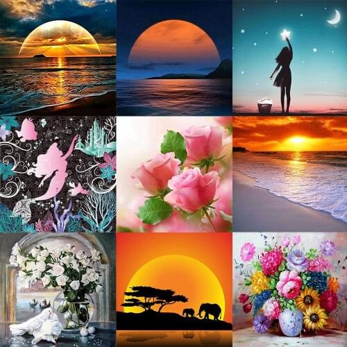 DIY Diamond Mosaic Scenery Bottle Moon Needlework Full Round Diamond Painting Cross Stitch Diamond Crystal Wall Art