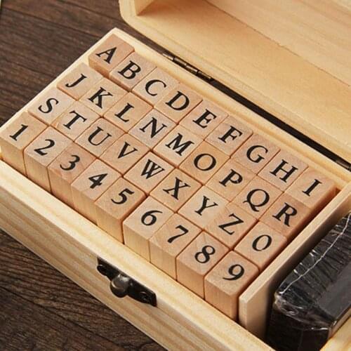 Free shipping Vintage Stamp DIY Handmade Wooden Press Printing Number Letter Stamp Seal Diary Decor With box