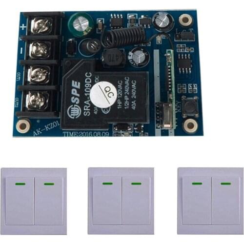DC12V 24V 36V 48V 1CH Wireless Remote Control Switch Receiver + 3*Wall Panel Remote Transmitter Sticky Remote Smart Home Switch