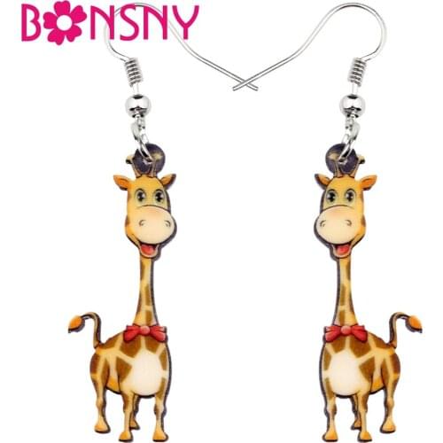 Bonsny Acrylic Anime Happy Bowknot Africa Giraffe Earrings Dangle Drop Big Long Novelty Jewelry For Women Girls Teen Accessories