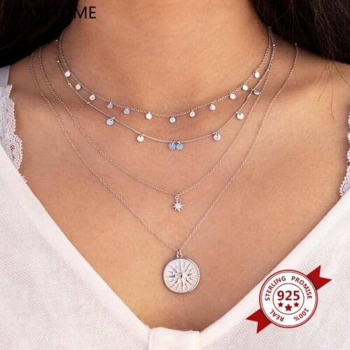 1PC 925 Sterling Silver Chain Geometry Sequins Necklace for Women Minimalist Choker Necklace Wedding Party Jewelry Accessories